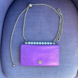 CHANEL Iridescent Purple Camellia CC
Logo Leather Long Bifold Wallet Purse